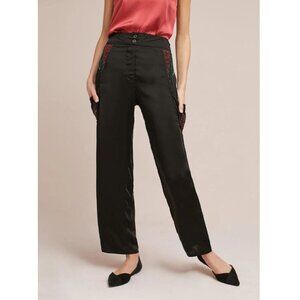 NEW Anthropologie Raga Womens Medium Beaded Black‎ Straight Leg Satin Pants